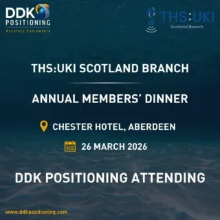 We’re looking forward to attending the THS:UKI Scotland Branch Annual Members’ Dinner next week in Aberdeen.

DDK Positioning will be represented by:

Kevin Gaffney, CEO

Simon Canning, Service Director

Hosted at the The Chester Hotel, the evening brings together professionals from across the hydrographic and offshore community — an industry where precision, reliability and resilient PNT are fundamental to safe and efficient operations.

As positioning demands continue to evolve across hydrography and offshore energy, events like this are a great opportunity to reconnect with partners, share insight and discuss the future of resilient GNSS correction services.

If you’re attending, we’d be delighted to connect.